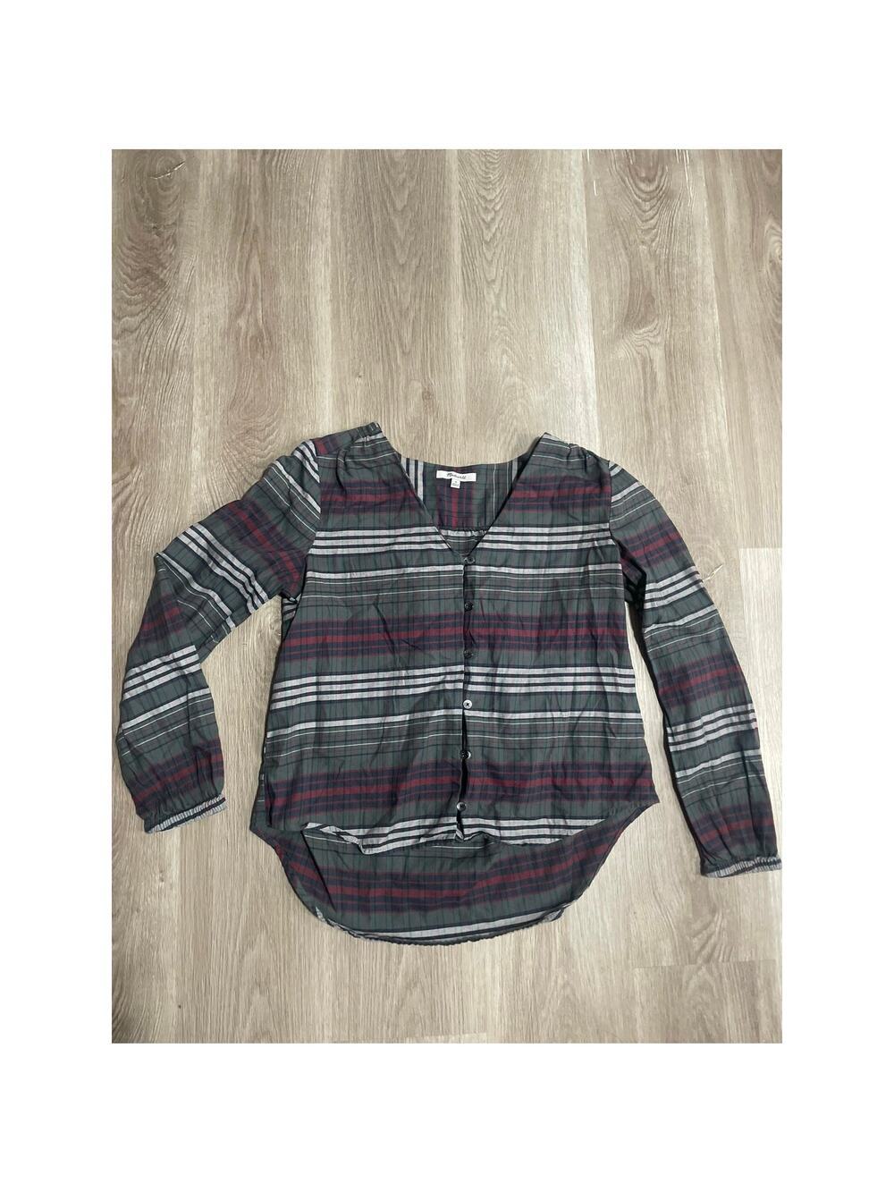 Madewell V-Neck Button-Down Shirt in Pineview Plaid Long Sleeve Top Size Medium
